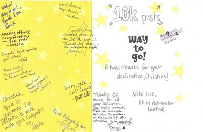Card received and signed by many Googlers to commemorate 10000 post in Google Webmaster Help Group