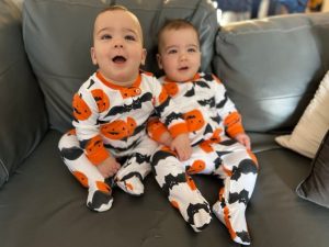 Twin grandbabies' first Halloween